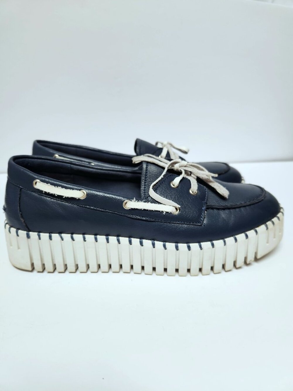 Anthropologie Silent D Brodies platform boat shoes 40 Navy White Nautical